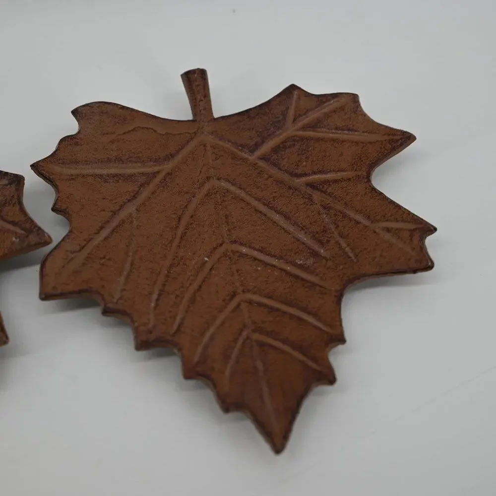Fall Home Candle Holder Decor Metal Maple Leaf Plates Trays Trivets Footed
